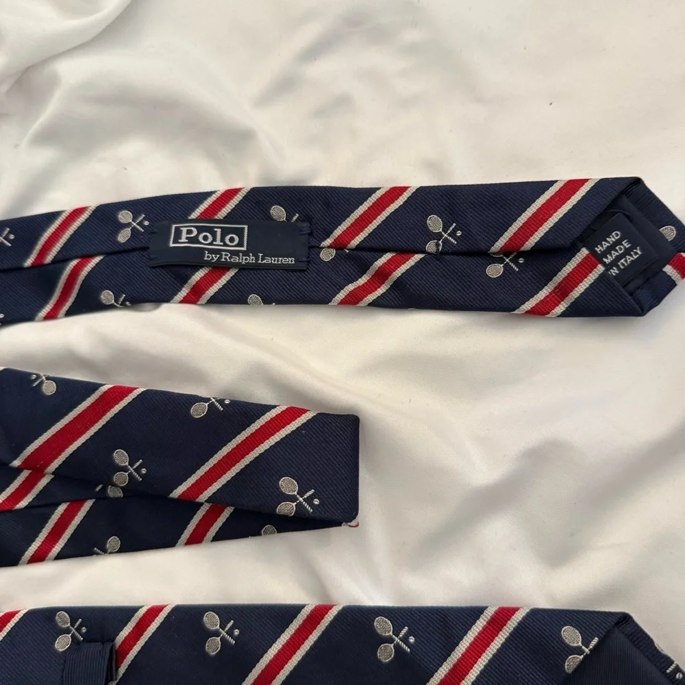 Like New Vintage Polo Ralph Lauren Tennis  Raquet Striped Tie